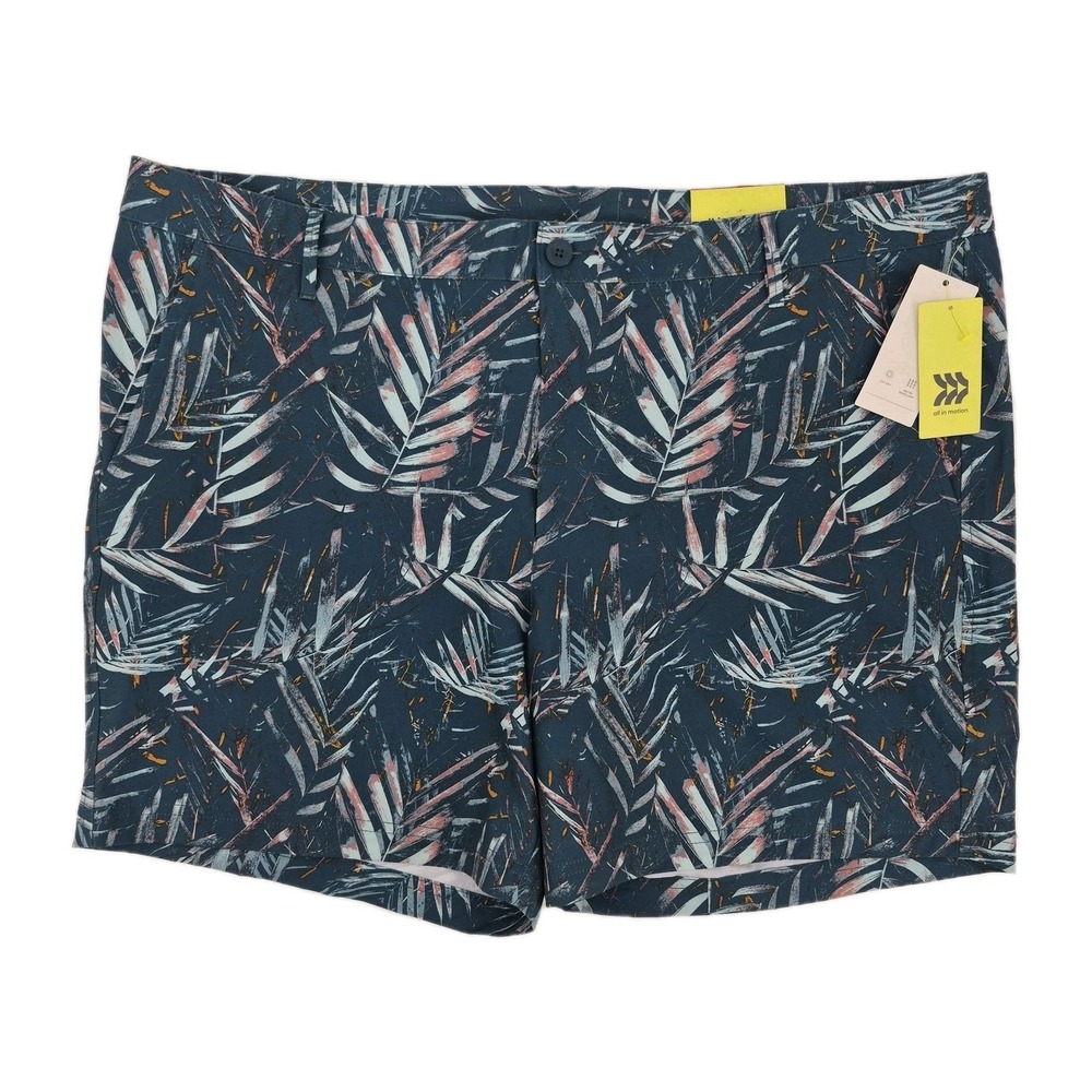 NWT All in Motion Men's Hybrid Swim Trunks Palm Print Green Coral Accents Sz 2XL